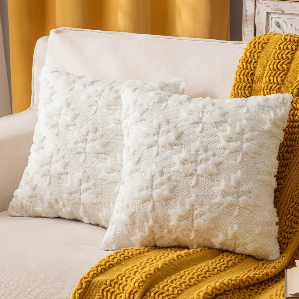 6424 Maple Leaf Fall Throw Pillow Covers 18"x18" Set of 2, Cream White